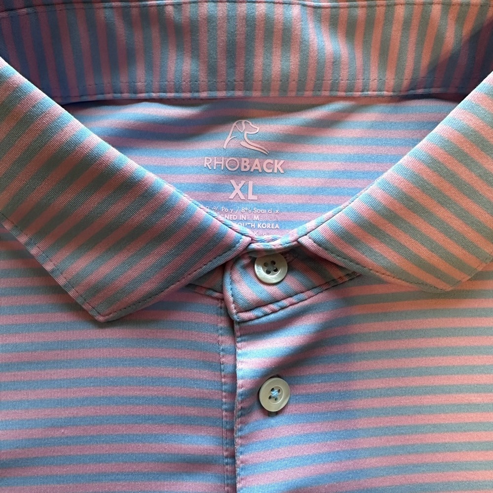 NWOT - Rhoback - The Birdie Stripe Polo (Pink/Blue) - XL